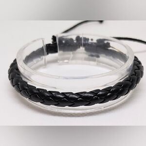 Men's leather bracelet braided‎ black new e35